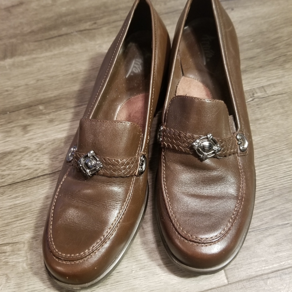 Brown leather loafers